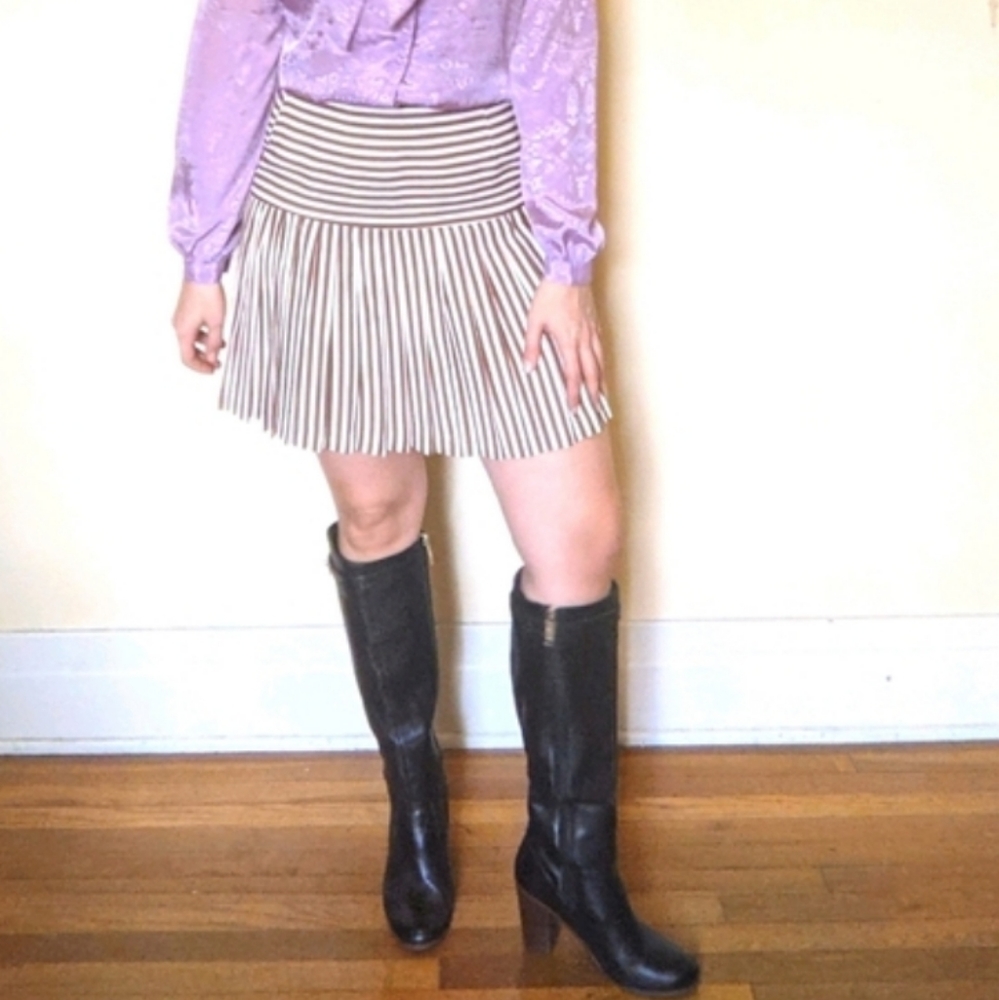 VTG Brown Striped Pleated Skirt - Picture 2 of 11